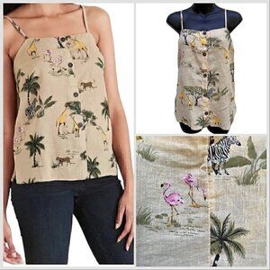 NWT Sleeveless Camisole Linen Blend Safari Design Button Front Women S Old Navy